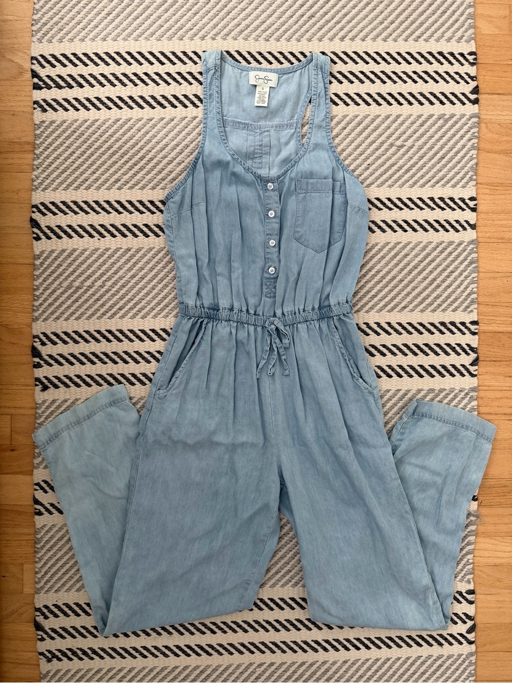Jessica Simpson Women’s Light Blue Denim Jumpsuit - Casual Sleeveless Romper
